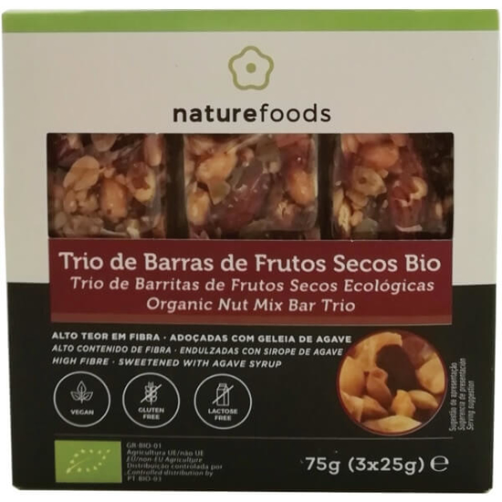 Imagem de Trio de Barras de Frutos Secos sem Glúten Biológicas NATUREFOODS emb.75g