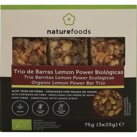 Imagem de Trio de Barras de Limão sem Glúten Biológicas NATUREFOODS emb.75g