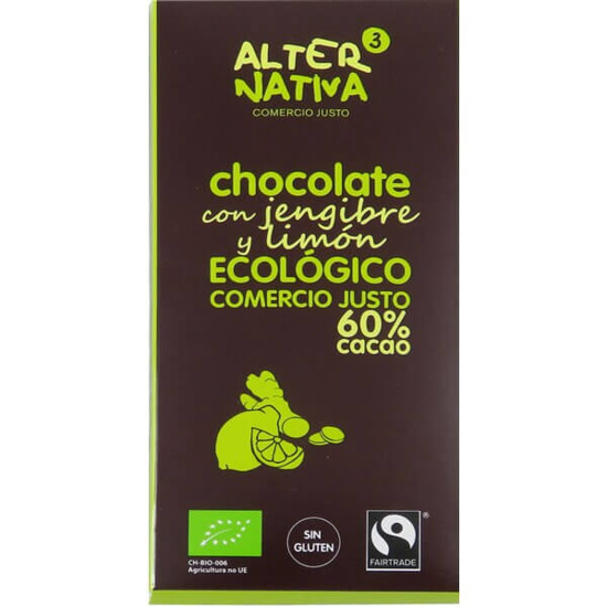 Imagem de Chocolate com Gengibre e Limão 60% Cacau sem Glúten Biológico ALTERNATIVA 3 emb.80g