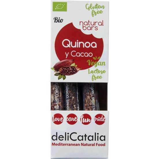 Imagem de Barras de Quinoa e Cacau Vegan, sem Lactose, sem Glúten, Biológicas DELICATALIA Pack 3 emb.30g