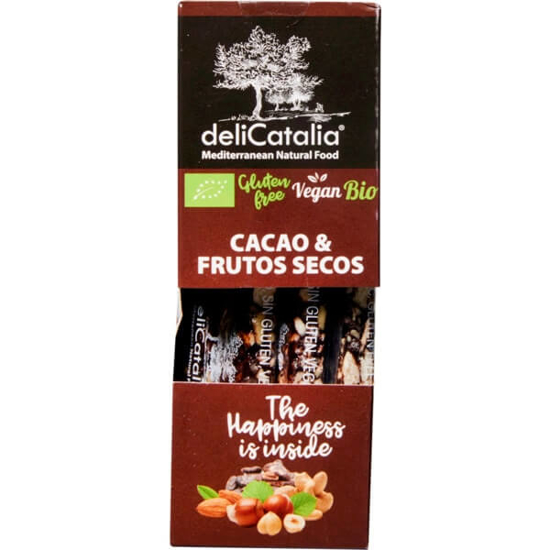 Imagem de Barra de Cacau e Frutos Secos Vegan sem Glúten Biológica DELICATALIA Pack 3 emb.30g