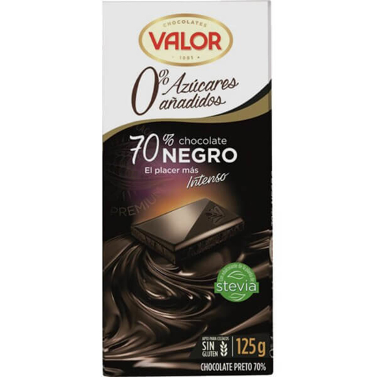 Imagem de Chocolate Preto com 70% de Cacau sem Glúten e sem Açúcar Adicionado VALOR emb.125g