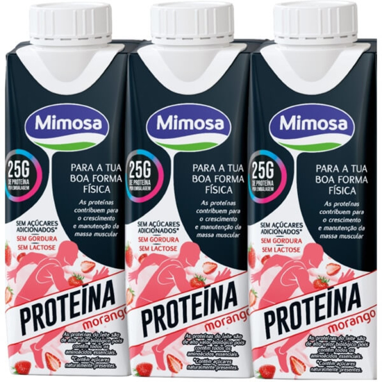 Imagem de Leite UHT Proteína Sabor Morango sem Lactose MIMOSA Pack 3 emb.250ml