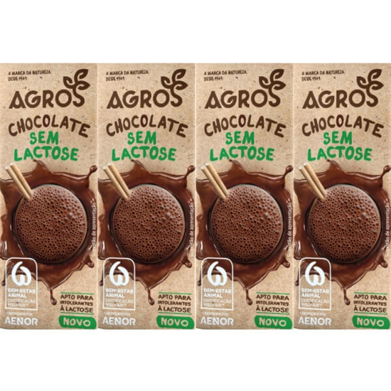 Imagem de Leite com Chocolate sem Lactose UHT AGROS Pack 4 emb.200ml