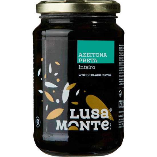 Imagem de Azeitonas Pretas Inteiras LUSA MONTE frasco 360g