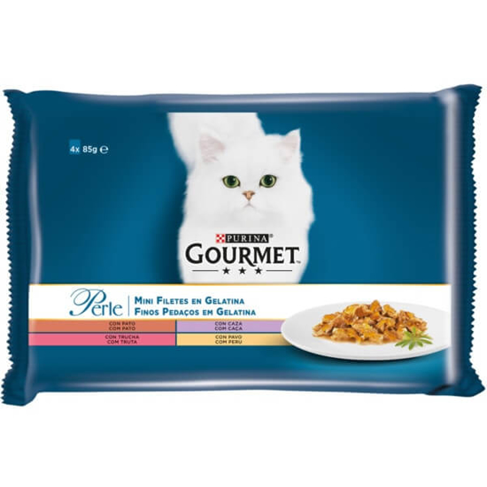 Imagem de Comida Húmida para Gato Adulto Finos Pedaços em Gelatina Saquetas PURINA GOURMET PERLE emb.4x85g