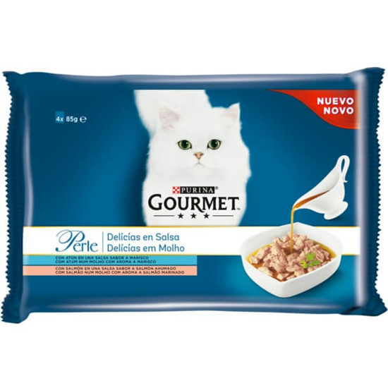 Imagem de Perle Comida Húmida para Gato Delícias em Molho com Atum e Salmão multipack 4 GOURMET PERLE emb.85g