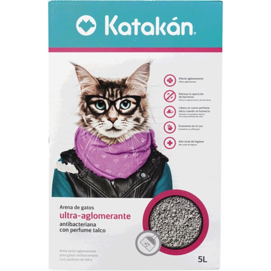 Imagem de Areia para Gatos Ultra-Aglomerante Antibacteriano com Perfume Talco KATAKÁN emb.5L