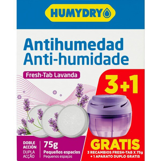 Imagem de Ambientador Anti-Humidade Duplo Lavanda HUMYDRY Pack 3 Recargas + 1 Aparelho Grátis emb.75g