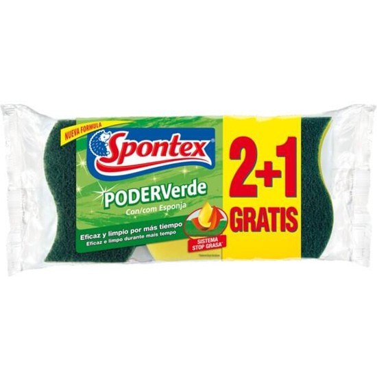 Imagem de Esfregão com Esponja SPONTEX PODER VERDE emb.3 unidades