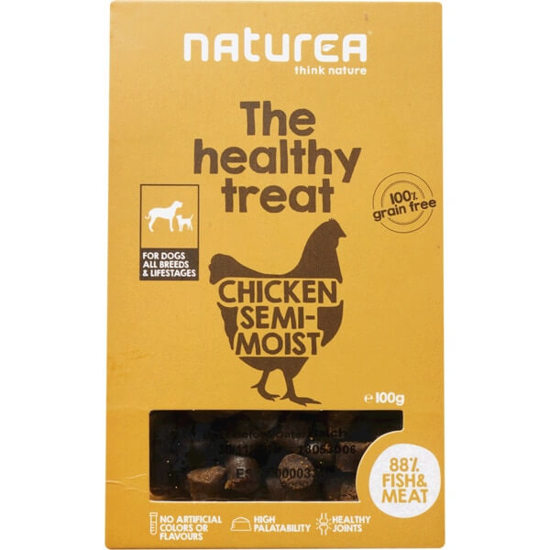 Imagem de Snack para Cão Pedaços Semi-Húmido de Frango sem Glúten NATUREA THE HEALTHY TREAT emb.100g