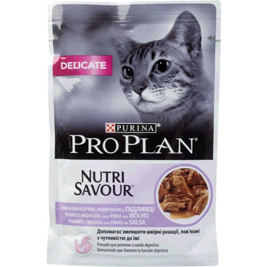 Imagem de Comida Húmida para Gato Delicado em Tenros Pedaços com Peru em Molho PURINA PRO PLAN emb.85g