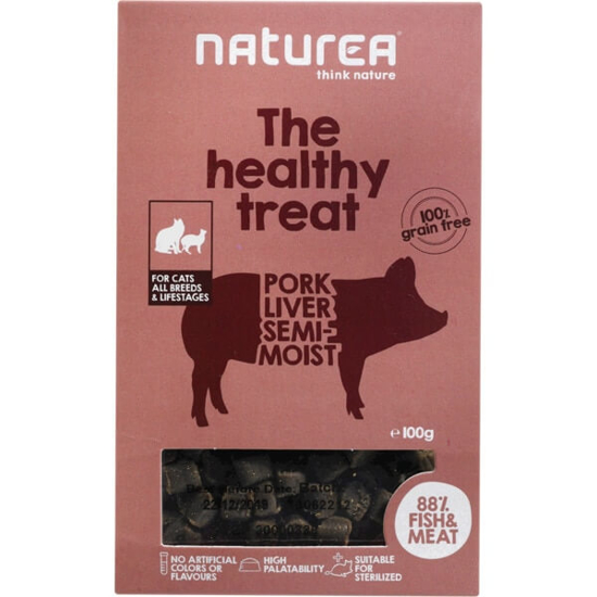 Imagem de Snack para Gato de Fígado de Porco Semi-Húmido sem Glúten NATUREA THE HEALTHY TREAT emb.100g