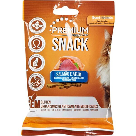 Imagem de Snack para Gato Semi-Húmido de Salmão e Atum sem Glúten HAPPYONE PREMIUM emb.50g