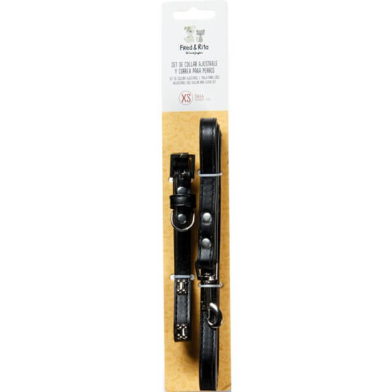 Imagem de Conjunto Coleira+Trela para Cão Preto 21-30cm/1,3x120cm 1 unidade