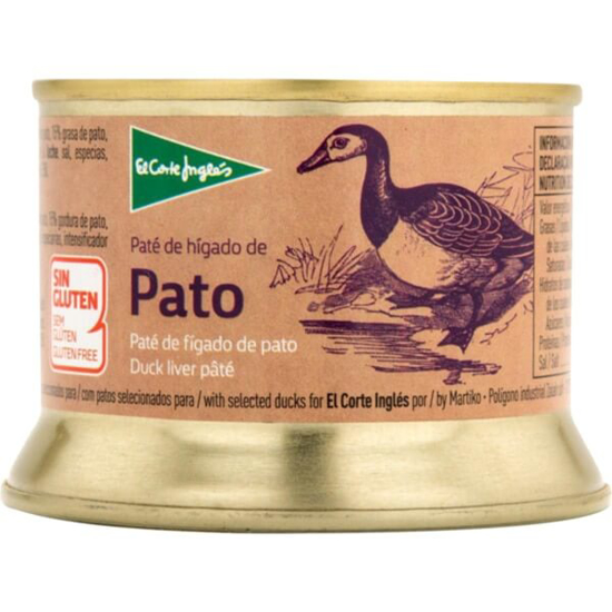 Imagem de Paté de Fígado de Pato sem Glúten EL CORTE INGLÉS lata 130g