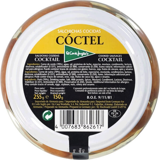 Imagem de Salsichas Cocktail EL CORTE INGLÉS frasco 150g