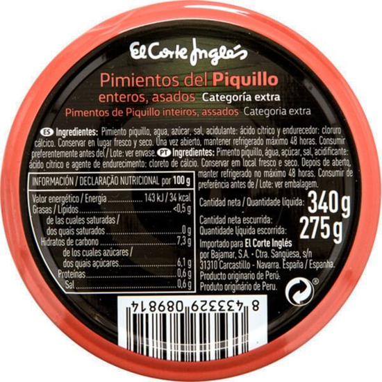 Imagem de Pimentos de Piquillo Assados Inteiros EL CORTE INGLÉS frasco 275g