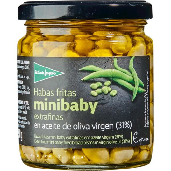 Imagem de Favas Fritas Mini Baby Extra Finas em Azeite EL CORTE INGLÉS frasco 225g