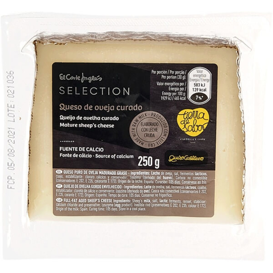 Imagem de Queijo da Espanha Curado de Leite Cru de Ovelha EL CORTE INGLÉS SELECTION emb.250g