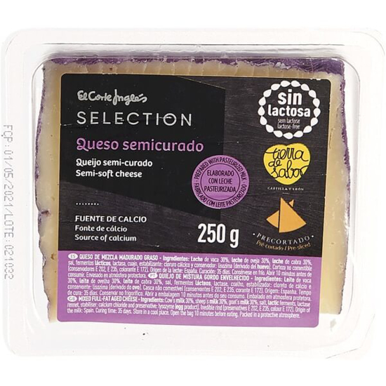 Imagem de Queijo Semi-Curado Pré-Cortado sem Lactose EL CORTE INGLÉS SELECTION emb.250g