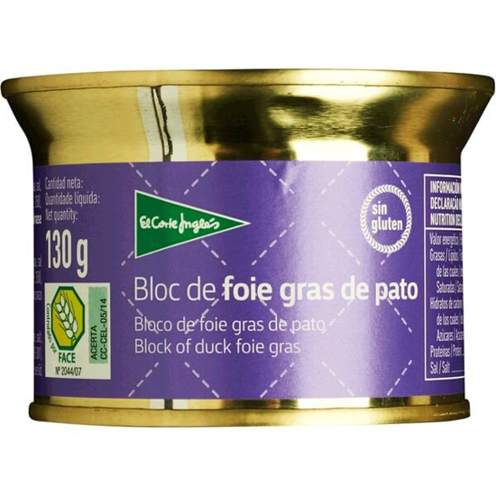 Imagem de Bloco de Foie Gras de Pato sem Glúten EL CORTE INGLÉS lata 130g