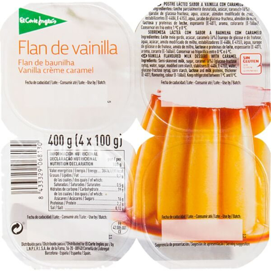 Imagem de Pudim Flan de Baunilha sem Glúten EL CORTE INGLÉS Pack 4 emb.100g