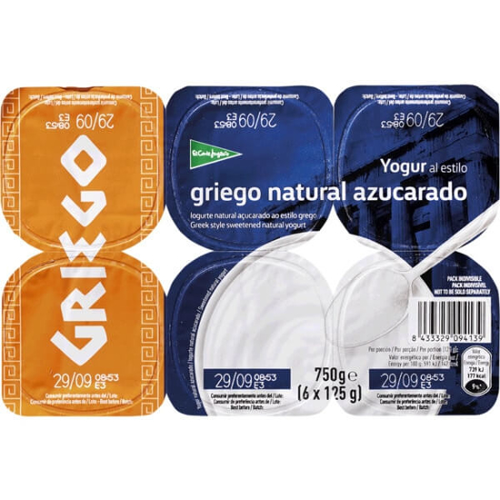 Imagem de Iogurte Grego Natural Açucarado EL CORTE INGLÉS Pack 6 emb.125g