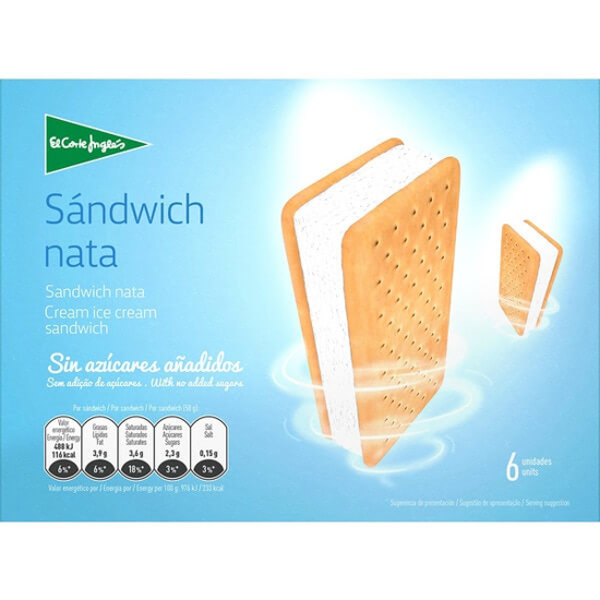 Imagem de Sandwich de Nata sem Açúcar EL CORTE INGLÉS Pack 6 emb.600ml