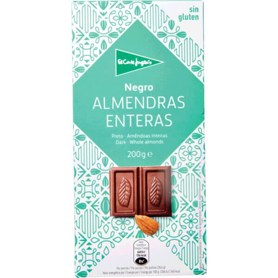 Imagem de Chocolate Preto com Amêndoas Inteiras sem Glúten EL CORTE INGLÉS emb.200g