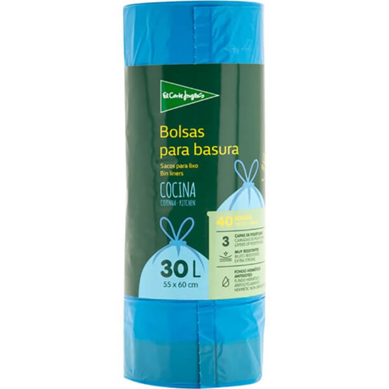 Imagem de Sacos do Lixo com Auto Fecho 30 L 55 x 60 cm EL CORTE INGLÉS emb.40 unidades