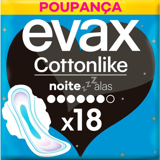 Imagem de Pensos Higiénicos com Abas Noite EVAX COTTONLIKE emb.18 unidades