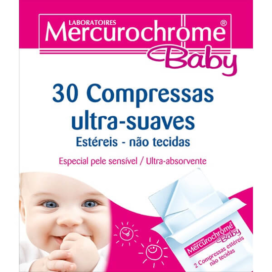 Imagem de Compressas Ultra Suaves Especial Pele Sensível MERCUROCHROME BABY emb.30 unidades