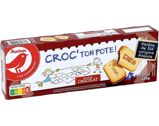 Bolacha AUCHAN Croc Ton Pot Com Recheio Chocolate 125g Compre no