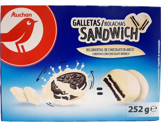 Imagem de Bolacha AUCHAN Sandwich Cobertas Com Chocolate Branco 252g