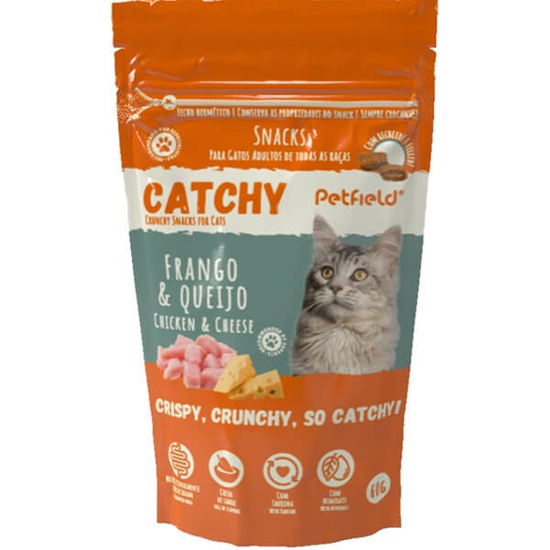 Imagem de Snack para Gato Crocante de Frango e Queijo CATCHY saqueta 60g