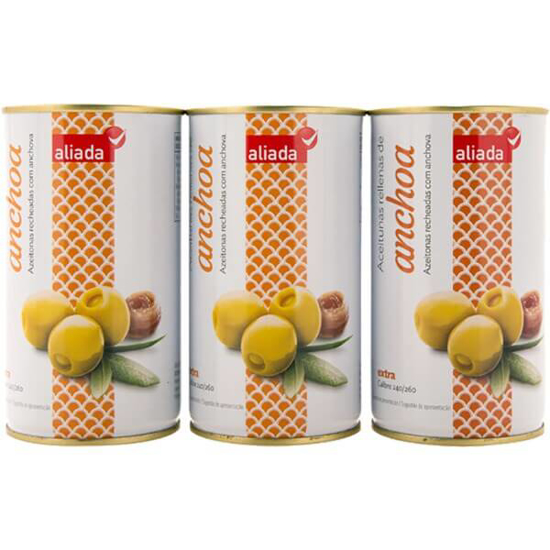 Imagem de Aliada Azeitonas Recheadas com Anchova EL CORTE INGLÉS Pack 3 x 150 g lata 450g