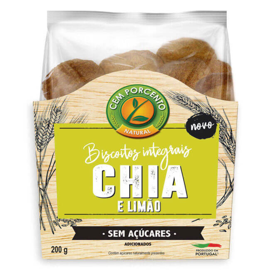 Imagem de Biscoitos Integrais de Chia e Limão CEM PORCENTO emb.200g