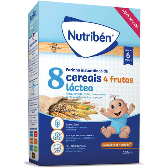 Imagem de Papa Infantil Farinha Láctea 8 Cereais 4 Frutas +6M NUTRIBÉN emb.250g