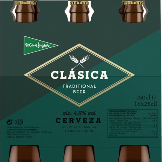 Imagem de Cerveja Nacional Clássica EL CORTE INGLÉS Pack 6 unidades emb.25cl