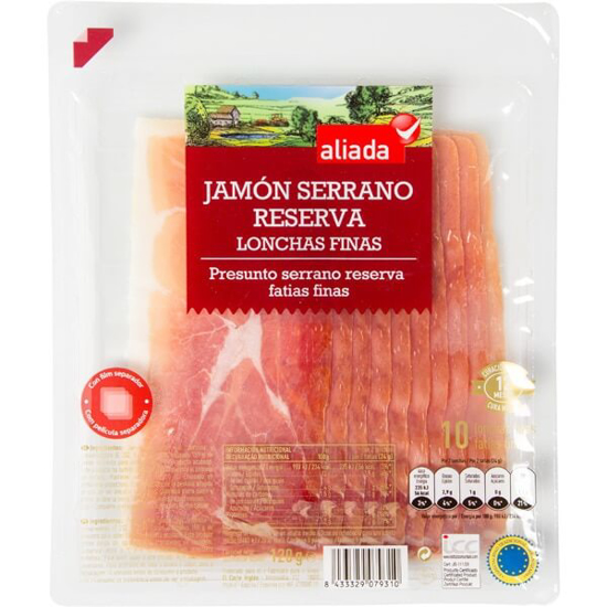 Imagem de Aliada Presunto Serrano Reserva em Fatias Finas EL CORTE INGLÉS unidade 120g