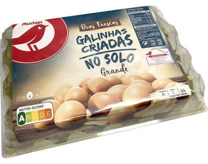 Mostrar detalhes para Ovos AUCHAN Galinhas Solo Classe L Duas Dúzias Imagem de Ovos AUCHAN Galinhas Solo Classe L Duas Dúzias
