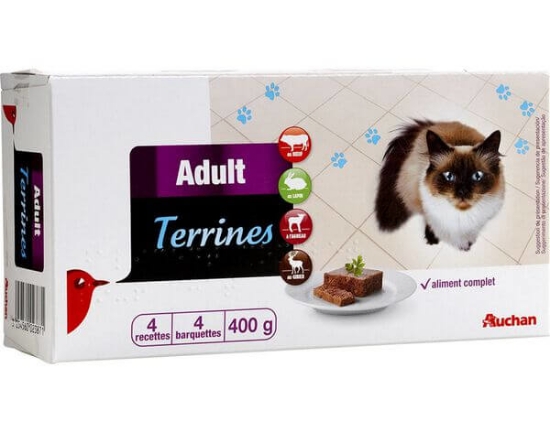 Imagem de Comida Húmida Para Gato AUCHAN Adulto Terrina Com Carnes 4x100g