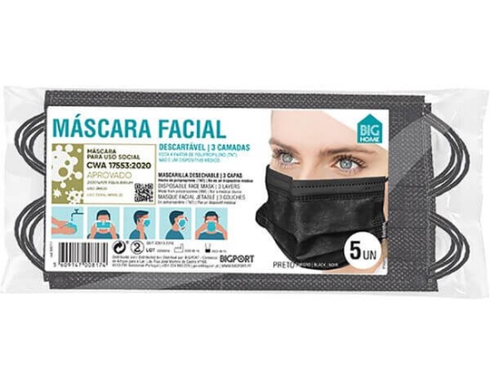 Imagem de Mascara Protecao Respiratoria Descartavel Preto BIGHOME 5un