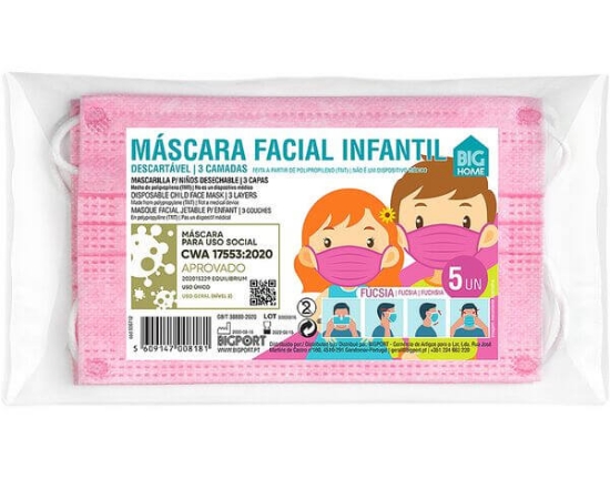 Imagem de Mascara Protecao Respiratoria Descartavel Inf Fuschia BIGHOME 5un