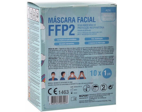 Imagem de Mascara Protecao Resp Ffp2 Inf Azul MHCARE 10un