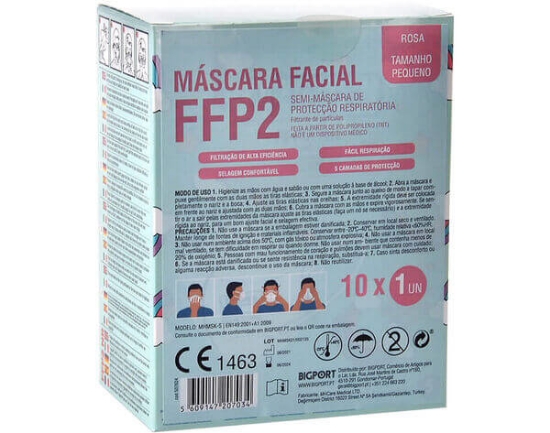 Imagem de Mascara Protecao Resp Ffp2 Inf Rosa MHCARE 10un