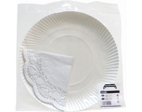 Imagem de Prato Papel Redondo Com Naperon PAPSTAR Branco 32Cm