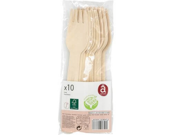 Imagem de Garfos Descartáveis ACTUEL Em Madeira Eco Pack 10 unidades