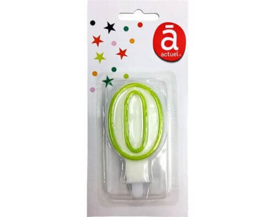 Imagem de Vela de Aniversário ACTUEL Branco Com Rebordo Verde Número 0